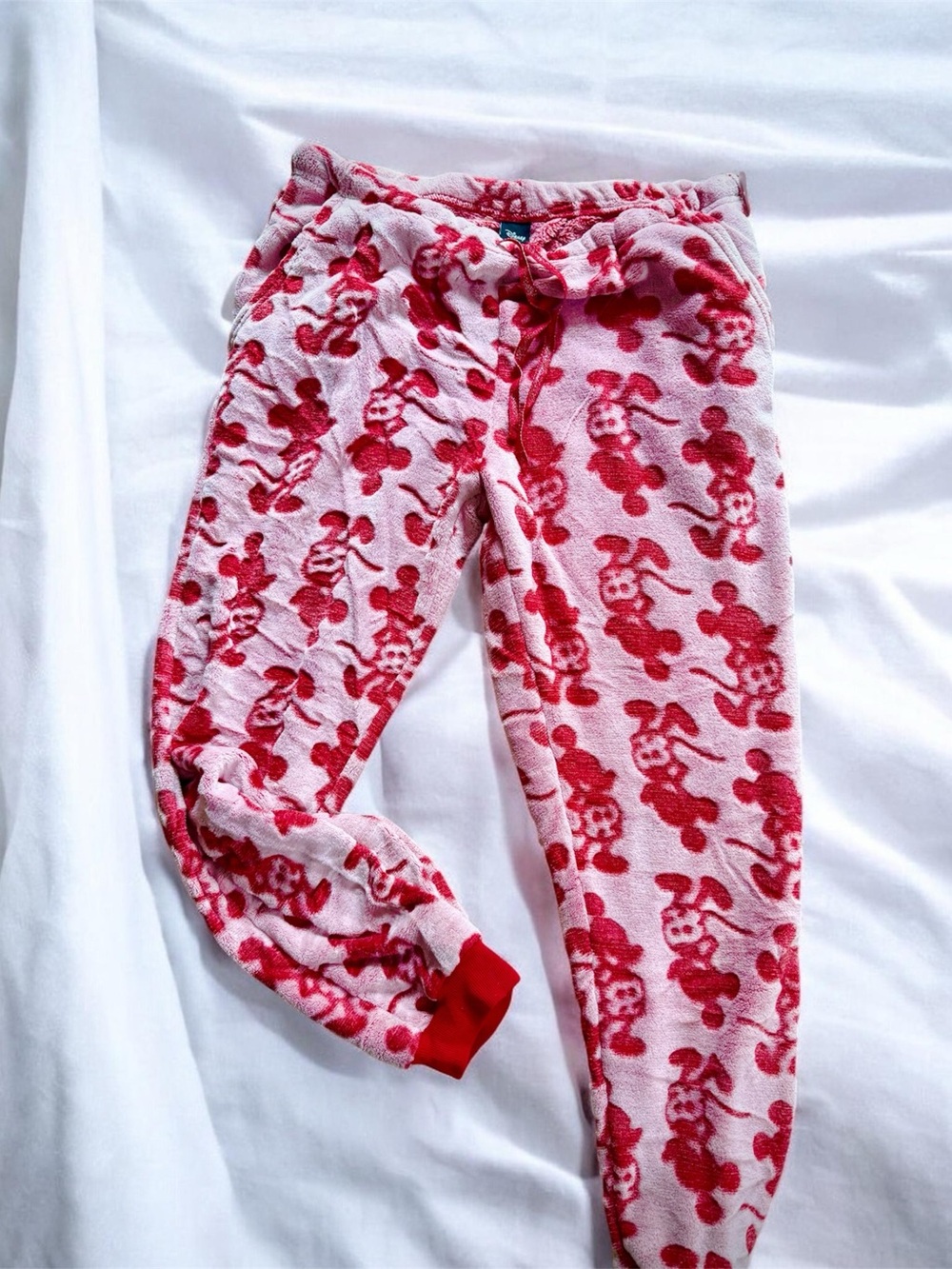 Disney Pink Red Mickey Mouse Fleece Sleep Pants